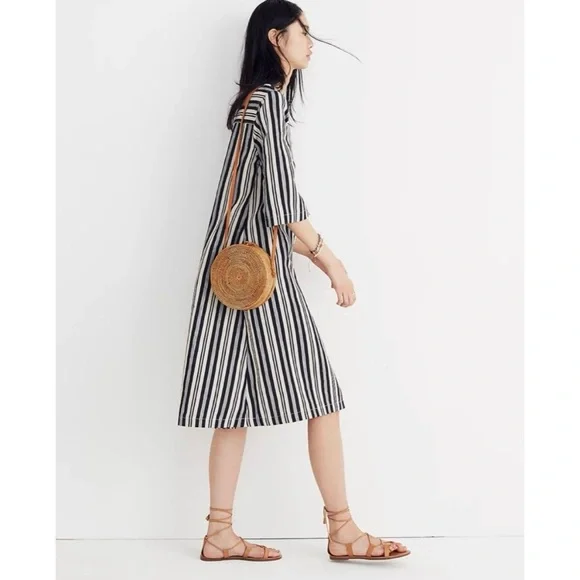 Madewell Evelyn Stripe Square-Neck Midi Dress -‎ Size L - Picture 3 of 8
